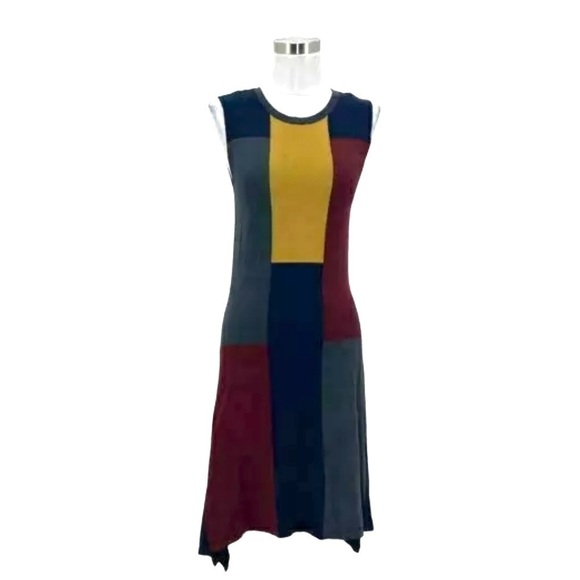 Color block knit sleeveless a line dress - Picture 1 of 7